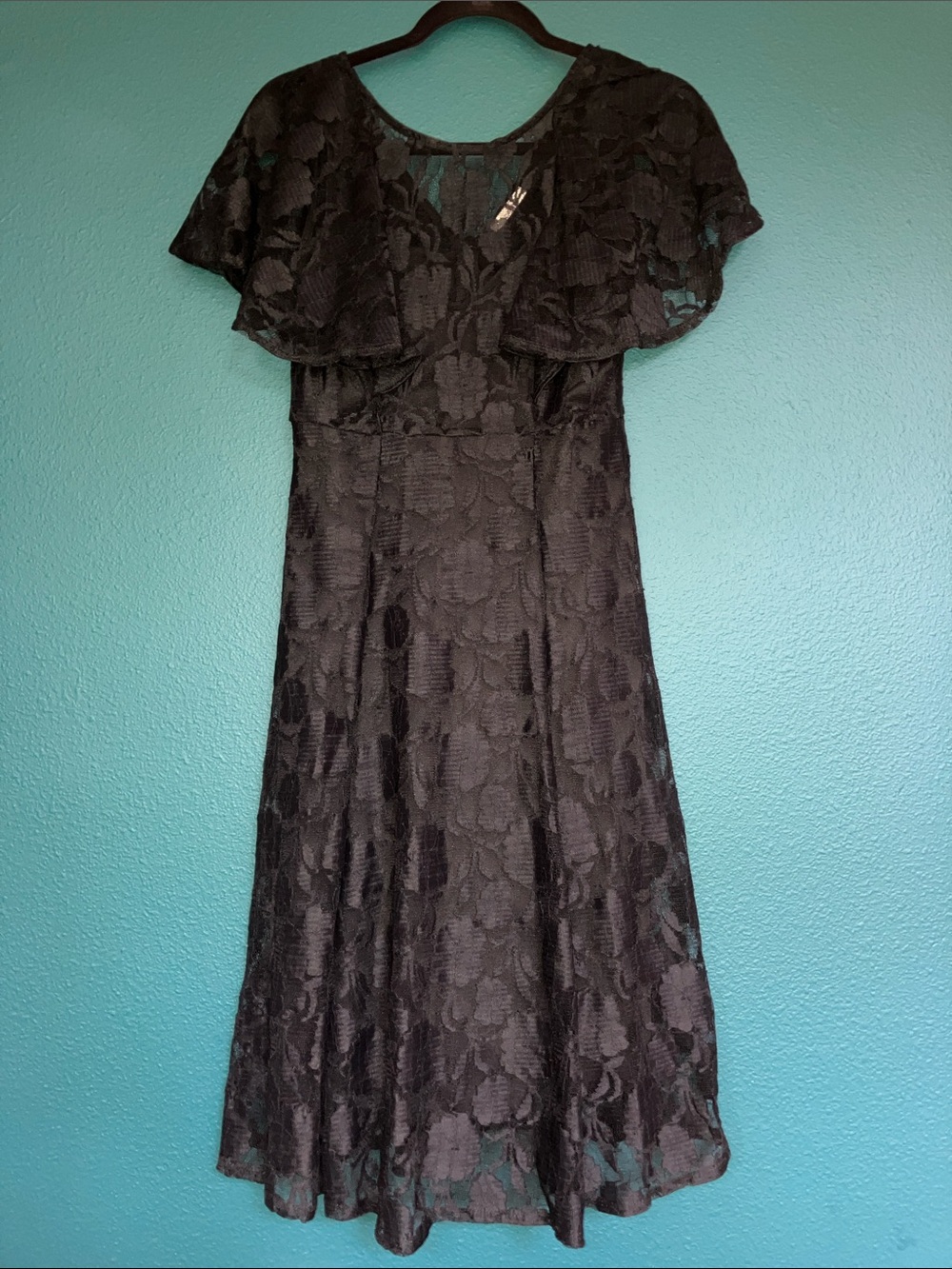 Maitai Black Lace Burnout Maxi Dress | Ruffle Neckline